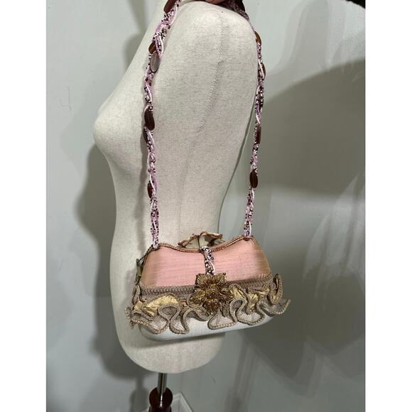 Vintage Mary Frances Embellished Floral Beaded Shoulder Bag Blush Fabric - Picture 2 of 13